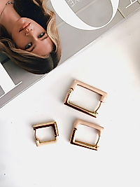 3 lü gold detaylı bej Çelik küpe