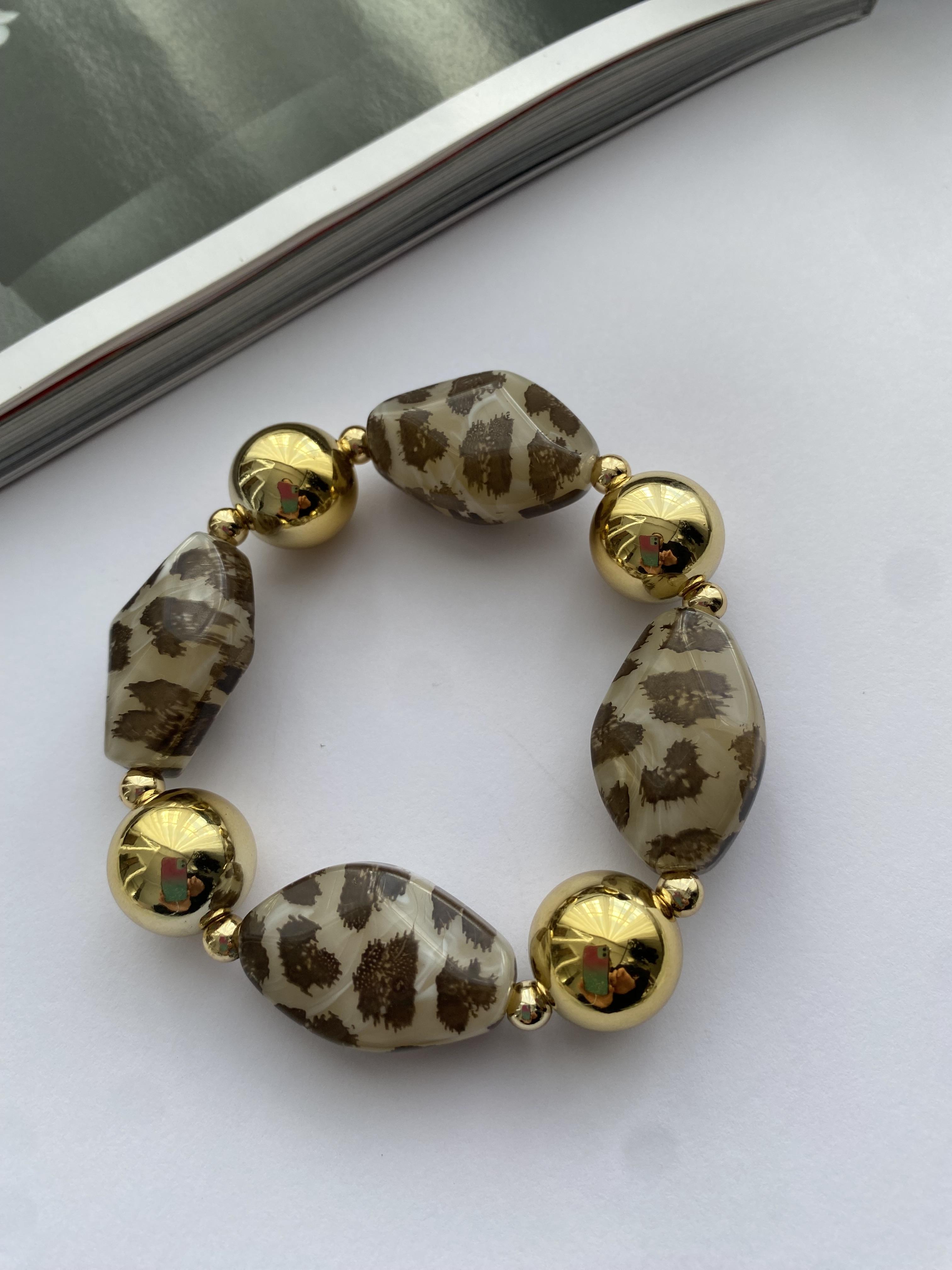 Lastikli leopar  gold detaylı bileklik